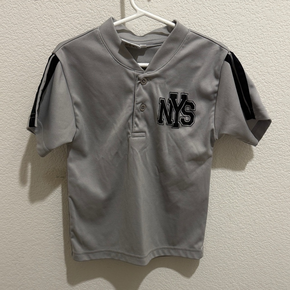 Kids Gray Button Down Shirt with Black Stripes